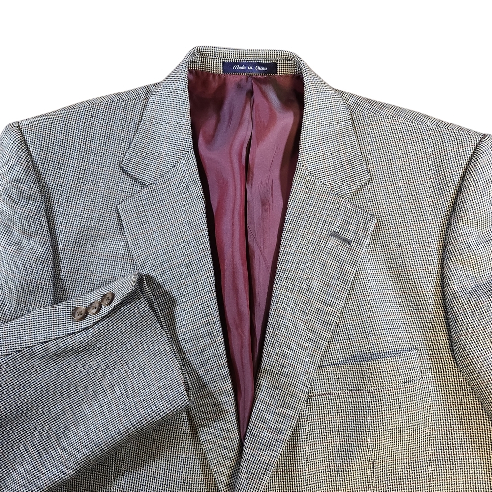Alan Flusser Silk Blend Blazer Mens 44R Beige Birds Eye Sport Coat Suit Jacket
